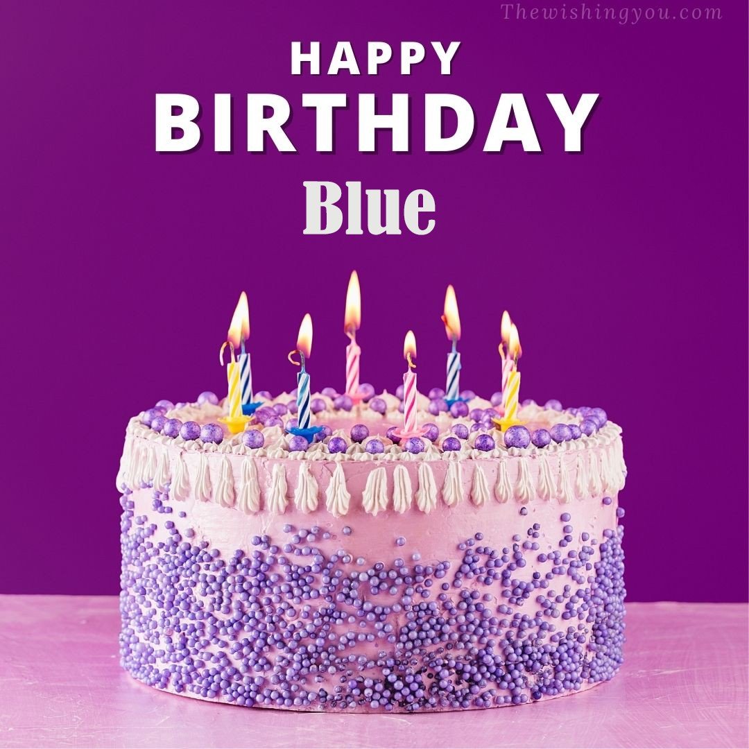 100 HD Happy Birthday Blue Cake Images And Shayari Happy Birthday Blue Written On Image White And Blue Cake And Burning Candles Violet Background