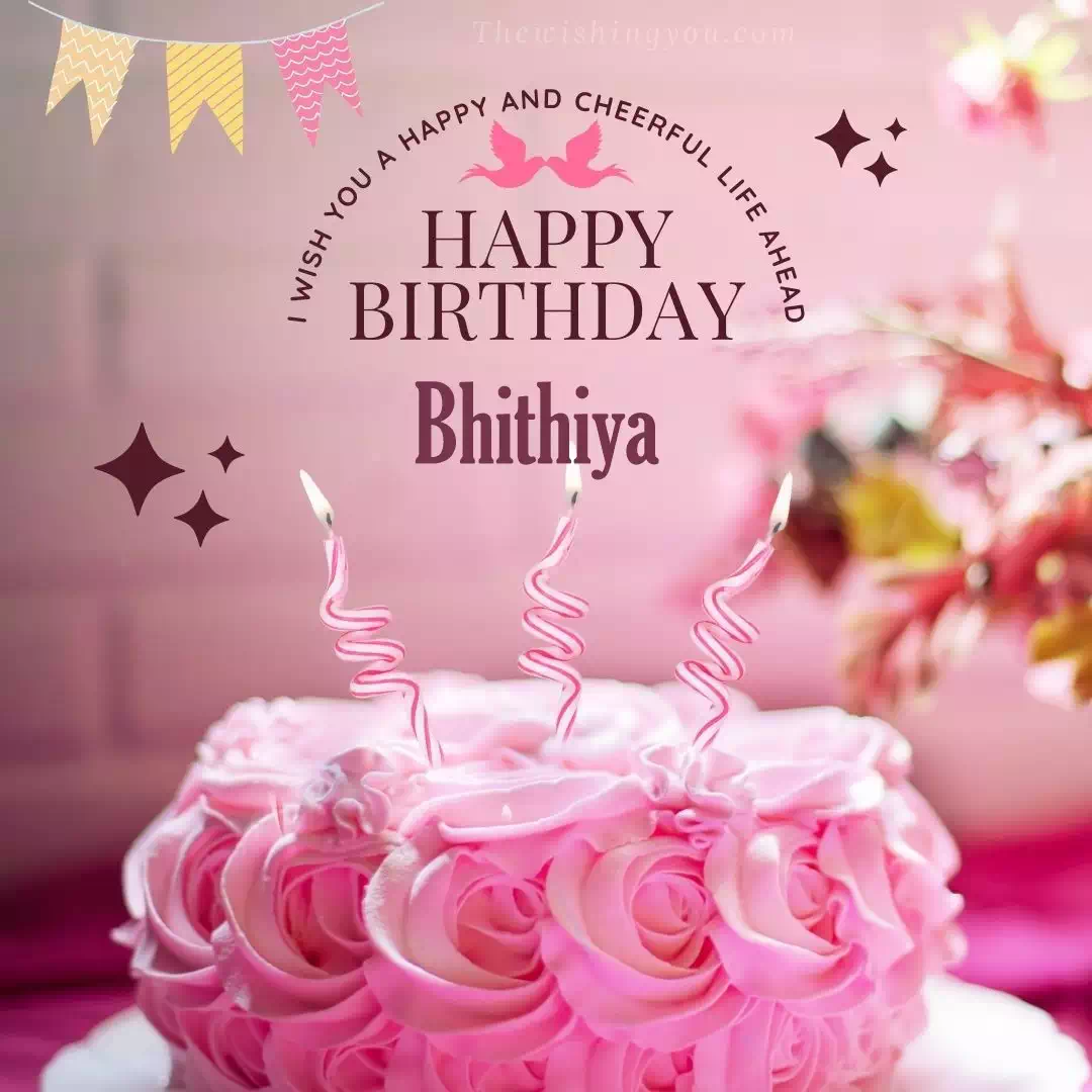 Happy Birthday Bhithiya written on image, Light Pink Chocolate Cake and candle, Star